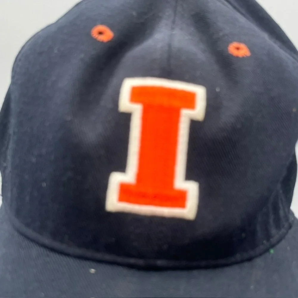 Vintage Illinois Fighting Illini Hat Pro-Line Cap Co Fitted Navy Blue Kids 7